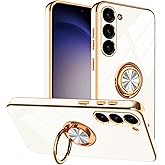 Tnarru Designed for Samsung Galaxy S23 Plus Case with Ring Stand, Support Magnetic Car Mount Rotating Finger Holder Soft TPU Cover Plating Edge Slim Phone Case for Galaxy S23+ Plus White