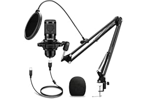 Bwrethay USB Microphone,192kHz/24Bit Plug & Play Professional PC Computer Condenser Cardioid Mic Kit with Sound Advanced Chipset, for Streaming, Podcast, Studio Gaming and Recording, Black