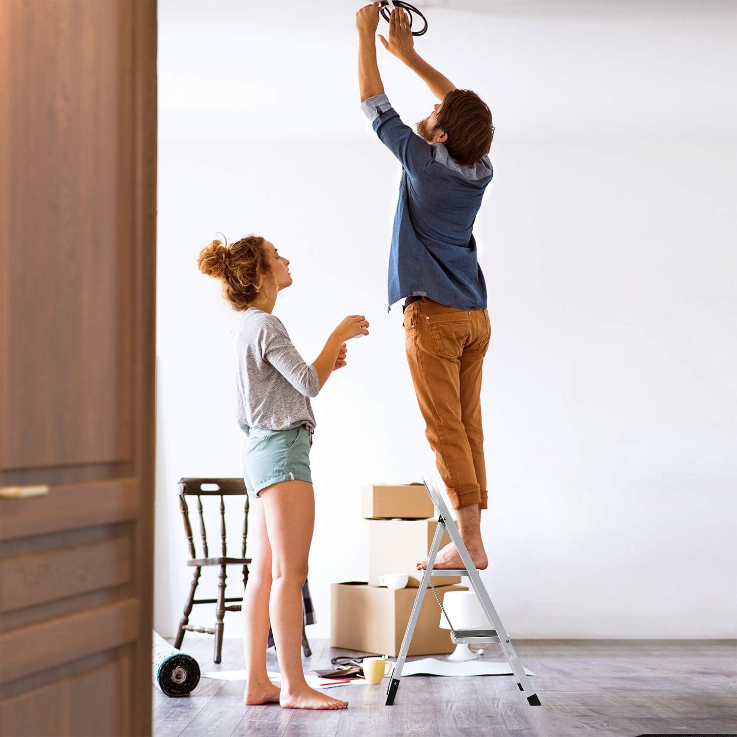 Acko Step Stool-2 Step Step Ladder for Adults with Handgrip and Anti-Slip Wide Pedal.Multi-Use for Household and Office Portable Compact Small Step Ladders Hold up to 300lbs Steel - - 