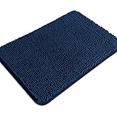 PureSwan Navy Blue Bathroom Rugs – Absorbent and Washable Bath Mat, Non-Slip, Thick Soft Chenille Bath Rugs for Bathroom Floor, Shower, Sink - 17" x 24"