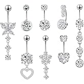 LEE&RO Belly Button Ring Dangle Piercing - 14G Surgical Steel Cute Navel Ring