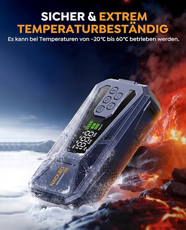 8000A Starthilfe Powerbank mit Kompressor 160 PSI, 12V Auto Starthilfe Powerbank für alle Benzinmotoren und bis zu 12,0L Dieselmotoren, tragbares Starthilfegerät mit 600LM LED-Licht & Starthilfekabeln