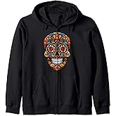 Sugar Skull De Los Muertos Halloween Floral Skull Zip Hoodie
