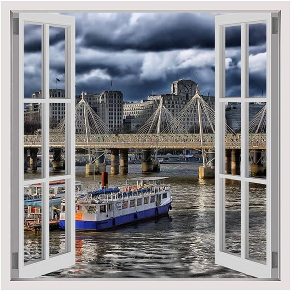 Alonline Art - London Bridge by Fake 3D Window | print on high quality fine art photo paper poster (Rolled) | 12"x12" - 30x30cm | Wall art home decor for nursery or for nursery | painting picture HD