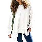 MAOECO Womens Long Sleeve Oversized Tshirts Flowy Peplum Top Loose Fit Tunics Tops to Wear With Leggings Workout Shirts White