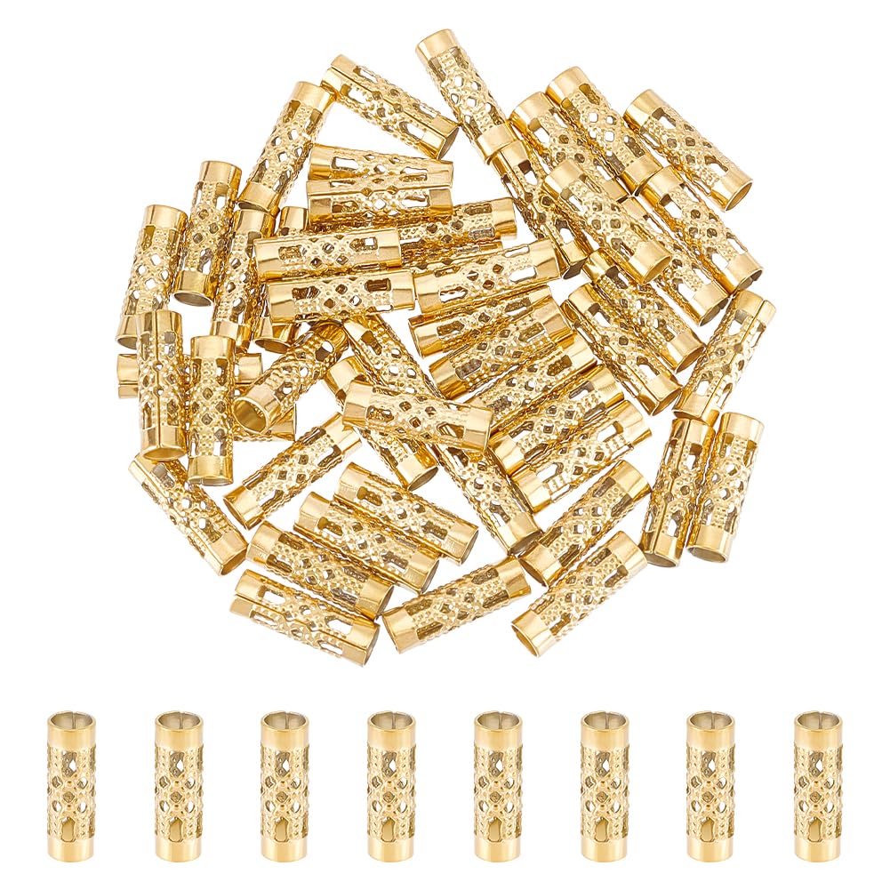 UNICRAFTALE 50pcs Gold 304 Stainless Steel Flower Pattern Tube Beads 4mm Diameter 3mm Hole Column Beads for DIY Bracelet Jewelry Making