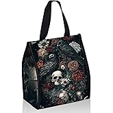 SROJDHFJB Lunch Bags Dark Skull Flower Eagle Cute Women Lunch Box Large Reusable Insulated Tote for Work, Beach, Travel