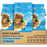 Kenchan Ramen Ginger Garlic Shio Ramen Kit 6 Pack | Gluten Free Japanese Rice Noodles with Umami Shio Soup Base | Vegan, Gluten Free, Air-Dried | No MSG, Non-GMO, Plant Based Noodles