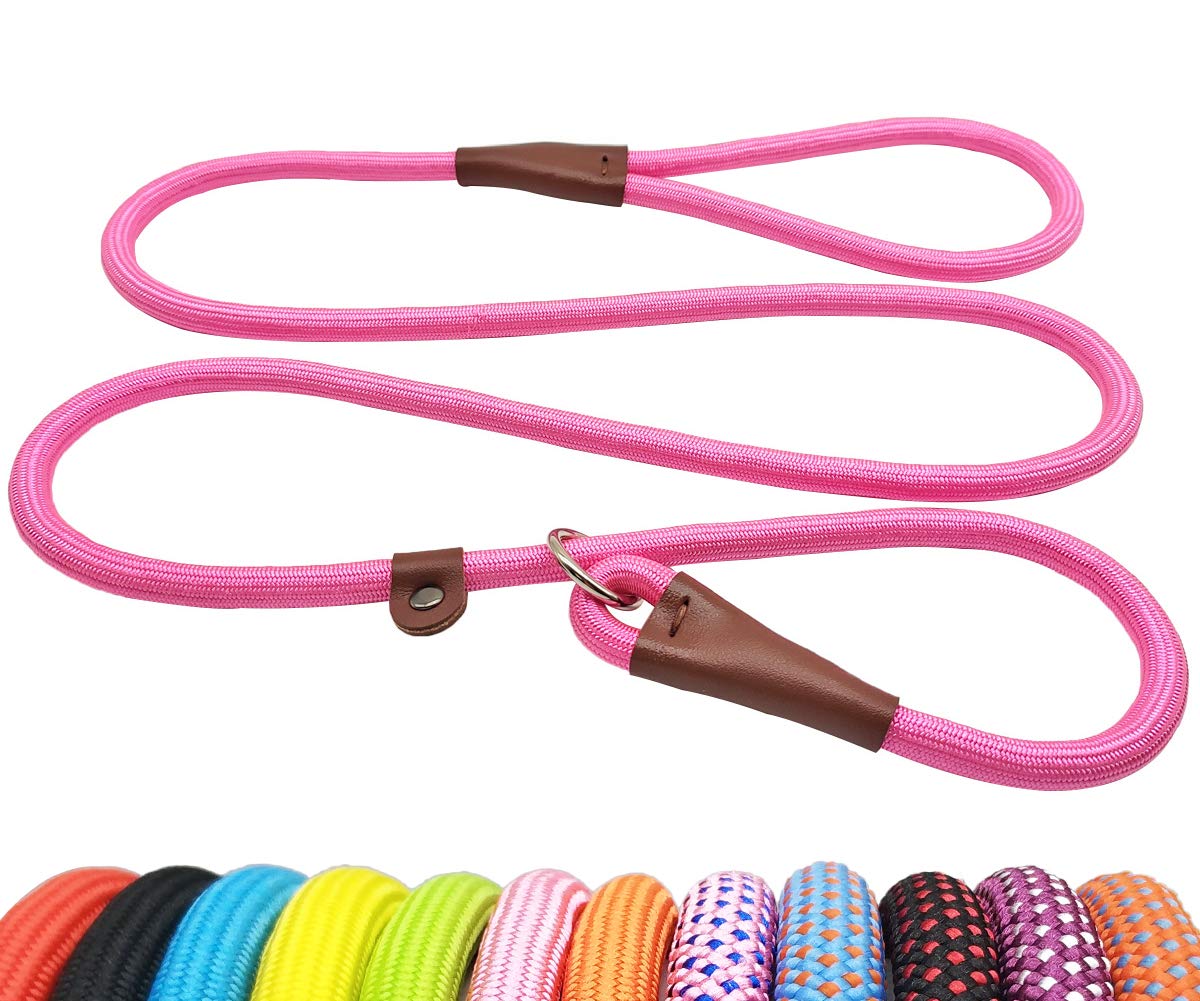 BTINESFUL 5FT Durable Slip Lead Dog Leash, No Pull Nylon Rope Training Leash for Medium Large Dogs, 1/2" X 5', Pink