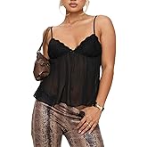 Women Y2k Babydoll Tank Tops Lace Trim V Neck Crop Cami Spaghetti Strap Peplum Top Summer Cute Aesthetic Flowy Shirts