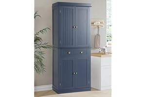 LOUVIXA 72" Kitchen Pantry Storage Cabinet, Freestanding Cupboard with 2 Cabinets, Drawer and Adjustable Shelves, Tall Storage Cabinet for Kitchen, Dinning Room, Living Room in Grey Blue