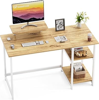 GreenForest 100cm Office Desk with Monitor Stand Oak Finish
