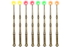KingVows Light Up Magic Wizard Wand with 4 Color Lights & Sound - Set of 8 Illuminating Witch Sorcerer Toys for Kids Cosplay Party, Golden