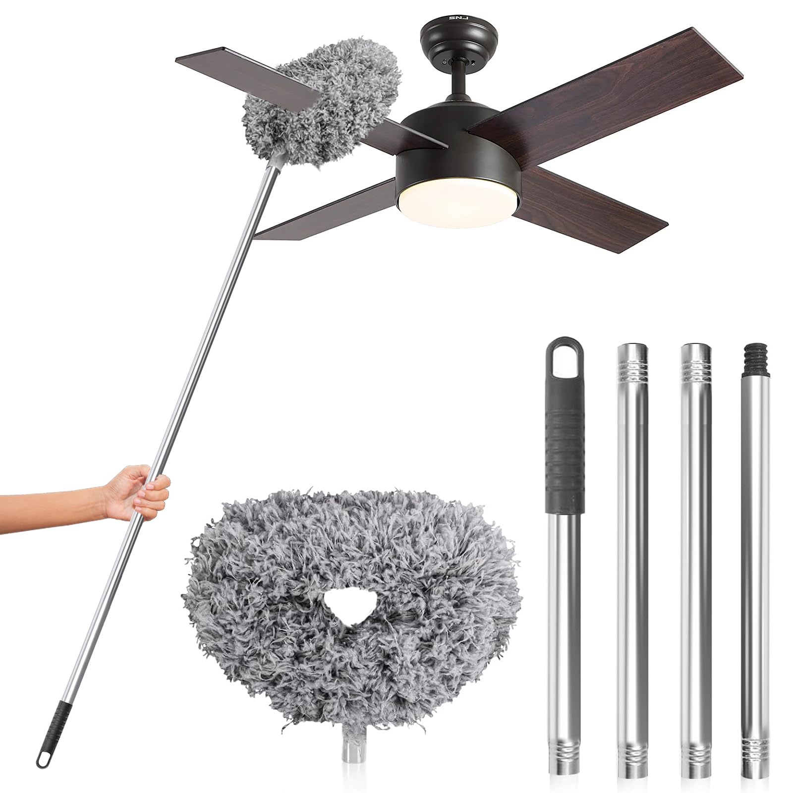 Photo 1 of DRQ Ceiling Fan Cleaner Duster, Reusable Microfiber Duster with Extension Pole, 13 to 48 Inch Fan Blade Cleaner, Removable Dusters for Cleaning Walls Bookshelves Door Window Top (Grey)