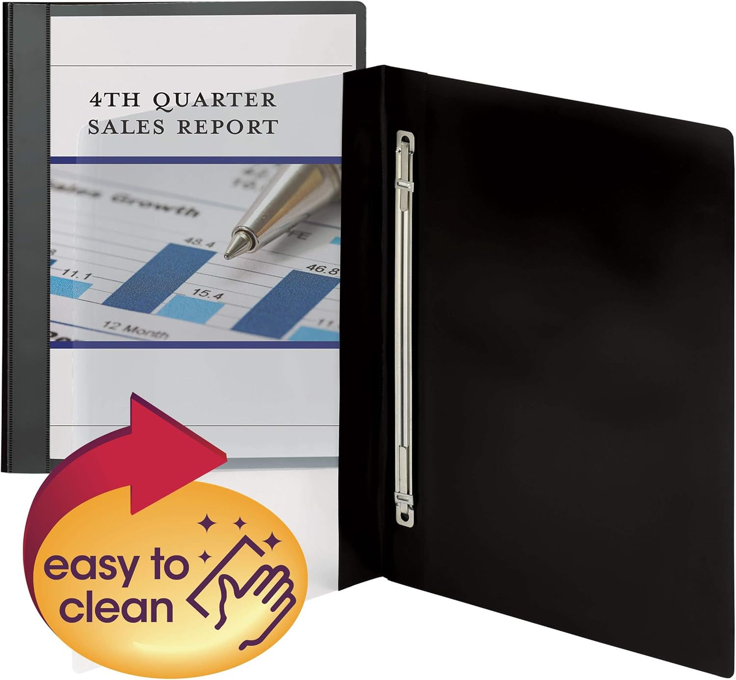 Smead Clear Front Poly Report Cover, Metal Prong Side Fastener with Compressor, 1/2" Capacity, Letter Size, Black, 10 per Pack (87410) : Business Report Covers : Office Products