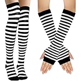 Fnuqz Women Socks Striped Knee High Socks Leg Arm Warmer Fingerless Gloves Set Halloween Cosplay