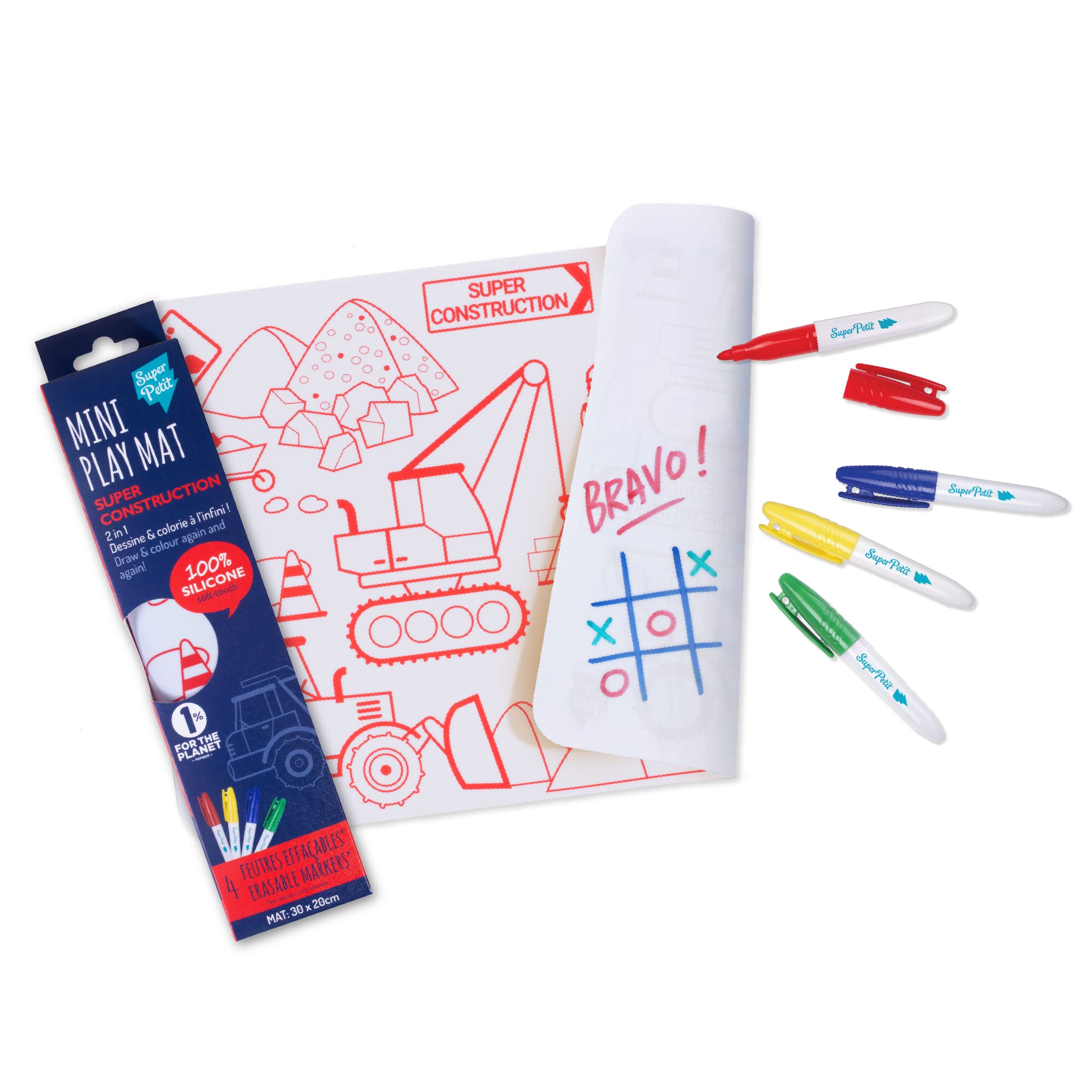 SUPER PETIT - Educational Game - Colouring Construction - Reversible - Comes with 4 erasable Felt tip pens in Different Colours - Easy to Clean - Reusable - Antibacterial - from 3 Years — image 1