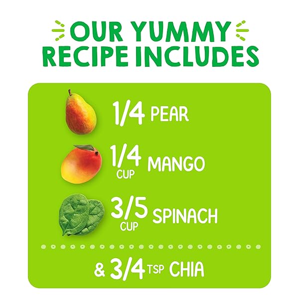 HAPPY TOT ORGANICS STAGE 4 BABY FOOD POUCHES, GLUTEN FREE, VEGAN SNACK, SUPERFOODS FRUIT & VEGGIE PUREE, PEARS, MANGO, SPINACH & CHIA, 4.22 OUNCE (PACK OF 1)