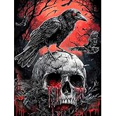 Mrnsiet Helloween Crow Diamond Painting Kits for Adults, 5D Skull with Blood Horror Diamond Art Kits for Beginners, DIY Full Drill Diamond Kits Gem Arts Crafts for Home Wall Decor 12 x 16 Inch