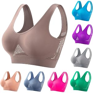 High Support Sports Bras for Women Plus Size Wireless Breathable Athletic Bra with Cooling Lift-Up Air Tech Mesh