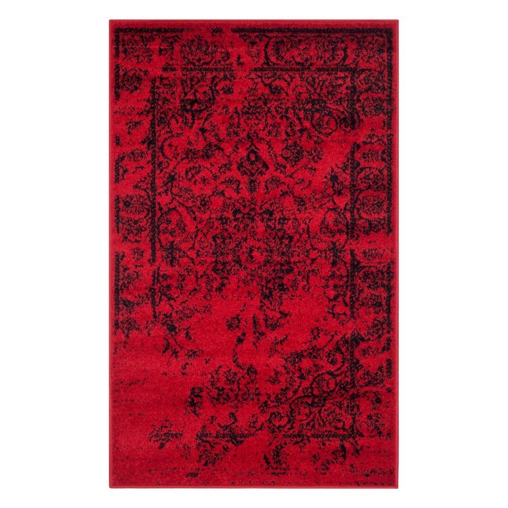 Safavieh Distressed Rug for Living Room, Dining Room, Bedroom - Adirondack Collection, Short Pile, in Red and Black, 91 X 152 cm