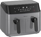 EMtronics Dual Air Fryer 9L 8 Presets Auto-Off 99 Min Grey view 5