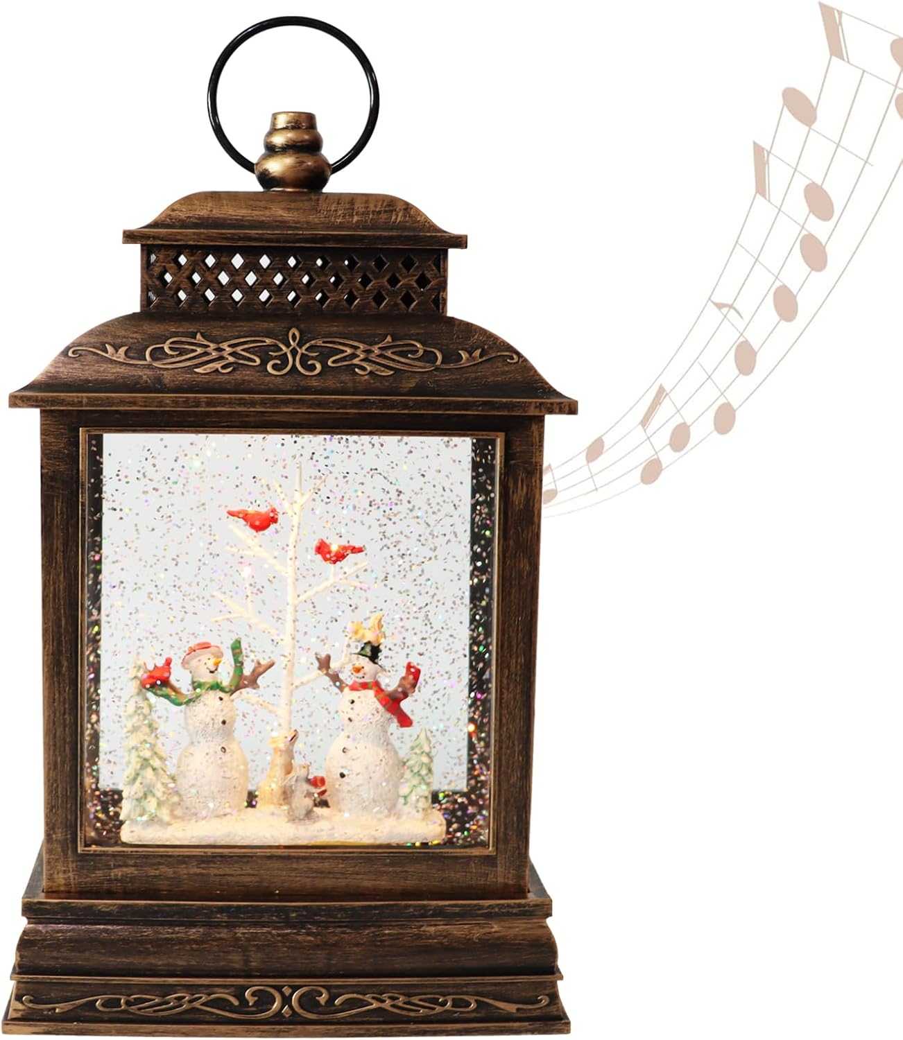 Snow Globes - Musical Lighted Snowman Snowglobe,Christmas Snow Globe Lantern Decor Gift with Cardinial/Tree/Snowman Figure,Battery Operated or USB Lighted up Xmas Glitter Snowglobes Decoration Indoor Ourtdoor Use