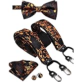 Dubulle Suspender and Bow Tie for Men Paisley Solid Mens Suit Braces Pretied Bowtie and Handkerchief Cufflinks Formal Wedding