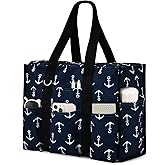 Becokan Large Tote Bag for Women Waterproof with 12 Pockets Top Zipper Closure Utility Teacher Nurse Bags for Work School