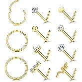Jstyle 18G 20G Nose Ring Studs Hypoallergenic Surgical Stainless Steel Nose Rings Hoop for Women Trendy Cubic Zirconia Snake L-Shaped Nostril Piercing Jewelry 6/8/10MM