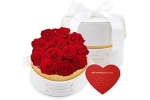 BLOOMRITA 12 Forever Roses in a Velvet Box with Gift Card, for Wife Mom Grandma Daughter, Preserved Flowers for Delivery Prime Today, Forever Flowers Birthday Gifts for Women - Red