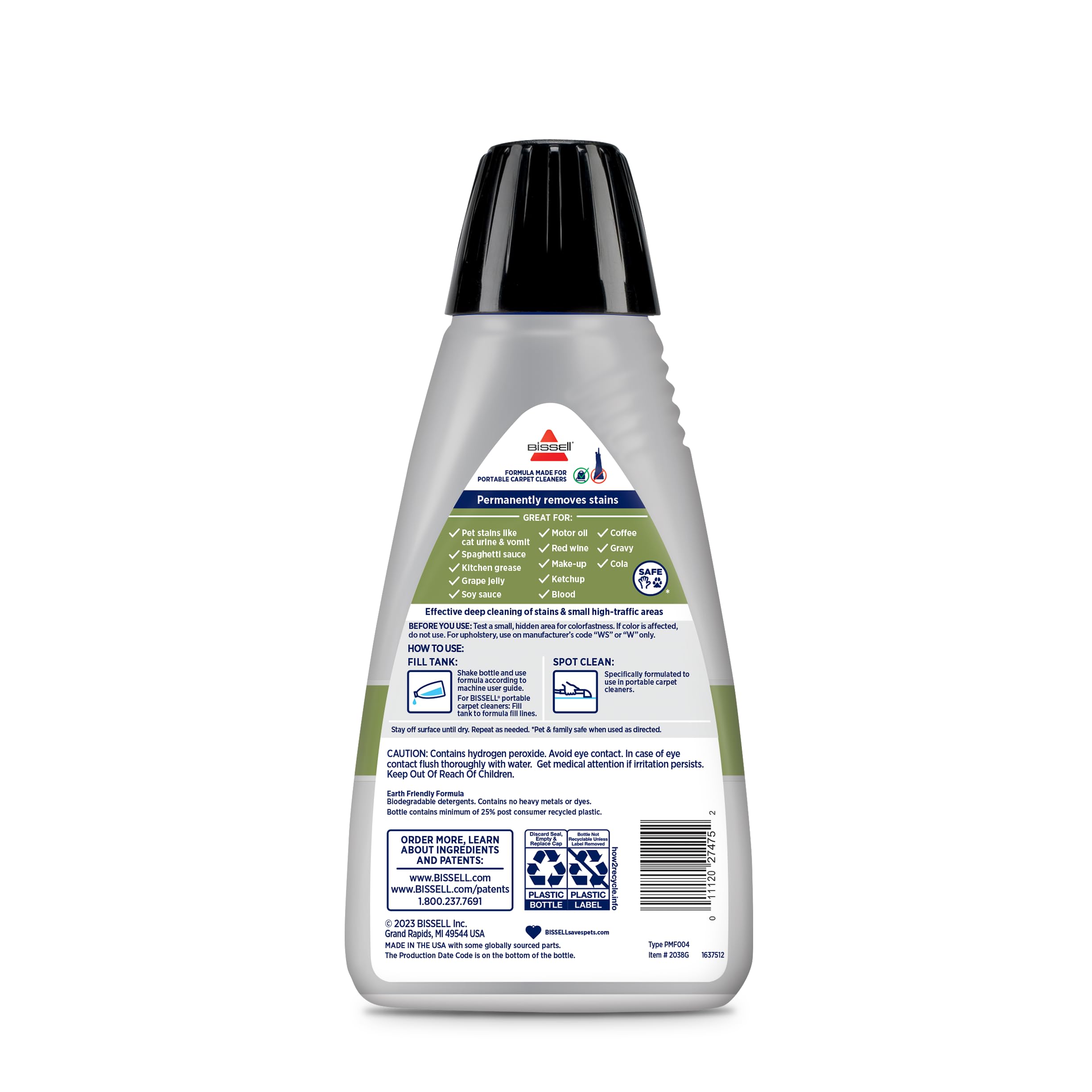 Bissell Little Green Spot & Stain Formula for Portable Carpet Cleaners, 2038G