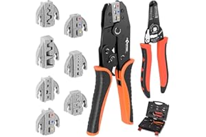 KF CPTEC Crimping Tool Set 9 PCS - Ratcheting Wire Crimper with Interchangeable Jaws for Heat Shrink, Open Barrel, Insulated 