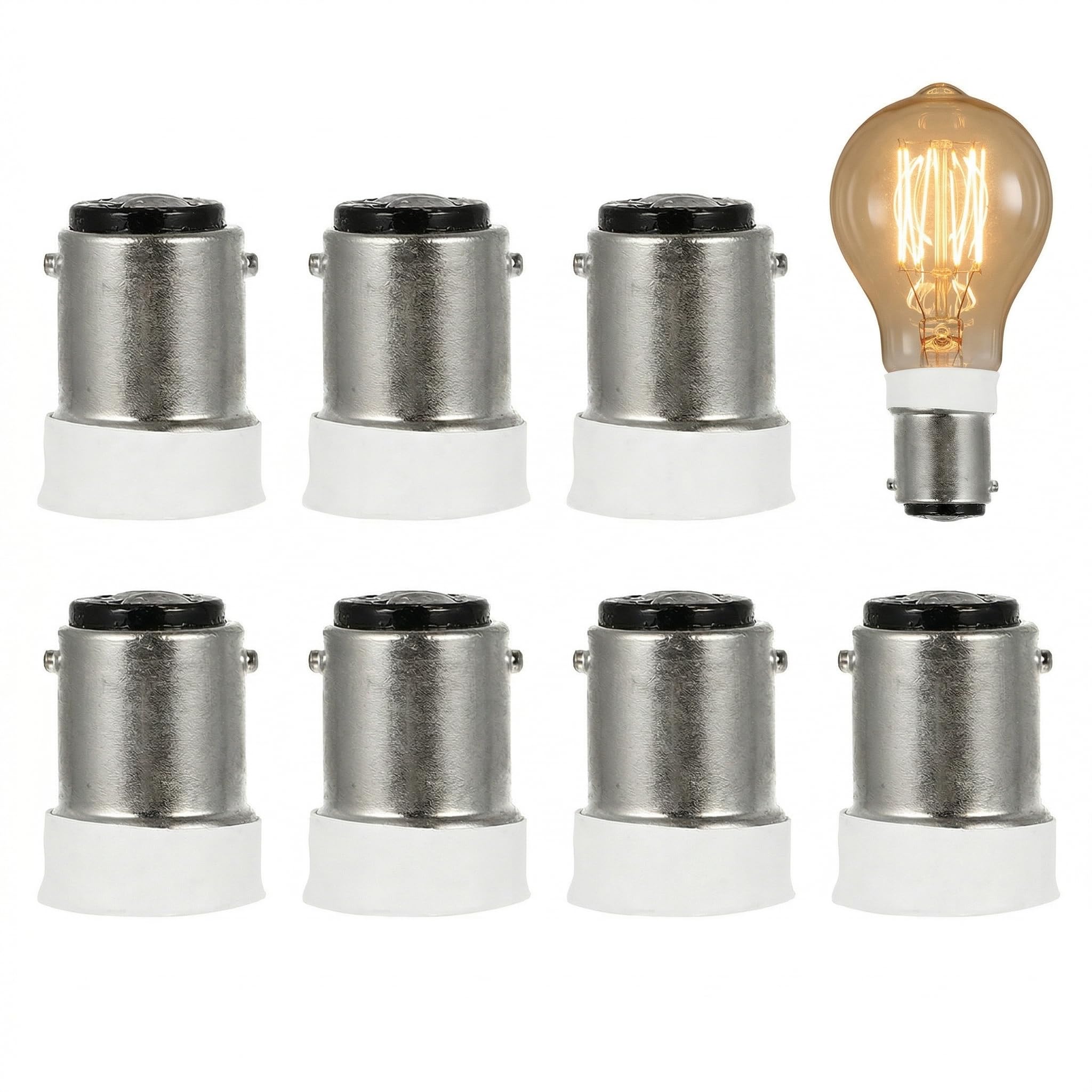 DOITOOL 8Pcs B15 to E14 Bulb Converter - LED USE ONLY Fire-Retardant Lamp Holder Adapter - Small Bayonet SBC to Edison Screw S-ES Light Socket Base Extender Fitting for Ceiling Fixture