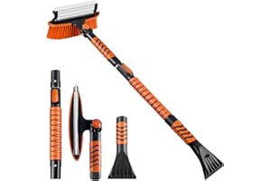 SZFZMZ 42.5" Ice Scrapers for Car Windshield，3-in-1 Retractable Snow Brush with Thickened Non-Slip Handle, 270° Rotating Snow Scraper for Car, Truck, SUV, Essential Snow Removal Tools