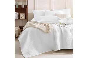 Masaca Oversized King Bedspread 128"x120",White Oversized King Quilt Bedding Set,Soft Lightweight Extra Large Farmhouse Boho 