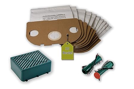 eVendix Filterset passend für Vorwerk Tiger/Kobold 251, 252: 20 Staubsaugerbeutel + 1 Aktiv-Filtersystem + 2 Rundbürsten ET 3
