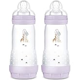 MAM 11oz Easy Start Anti-Colic Wide Neck Baby Bottle, Fast Flow Breastfeeding-Like Nipple, Reduces Colic Gas & Reflux, Easy to Clean, BPA Free, 4+ Months, Made in Europe, 2 Pack