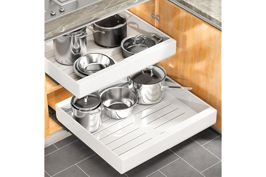 Kitstorack Pull out Cabinet Organizer, Expandable(12"-20") Heavy Duty Slide out Drawers Fixed with Adhesive Nano Film for Pot