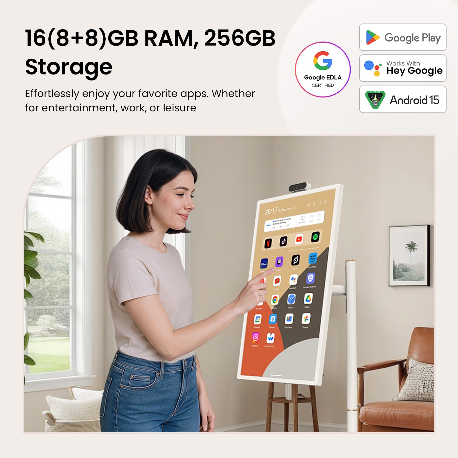 ApoloSign 32'' UHD 4K Smart Portable TV 2nd Gen, 16(8+8) GB RAM+256GB, Android 15, EDLA-Certified, Portable Touch Screen Monitor, Built-in 15000mAh Battery, Full Swivel Rotation, Voice Remote Control