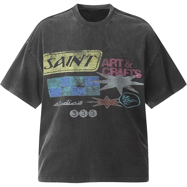 Arnodefrance Men's Vintage Letter Graphic Oversized T-Shirt | Heavyweight Cotton Crewneck Tee