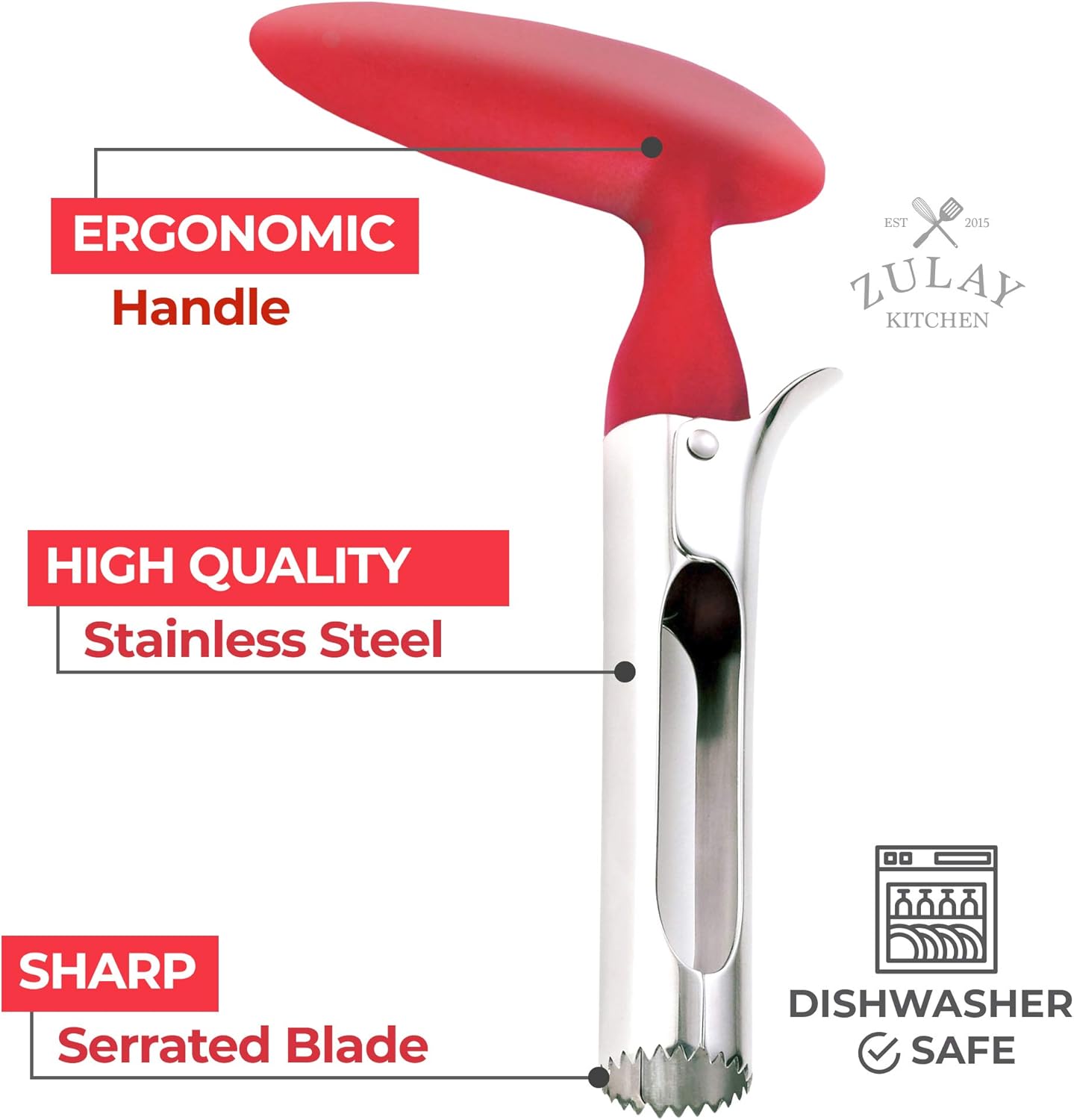 Zulay Premium Apple Corer - Easy to Use Durable Corer for Apples Pears, Bell Peppers - Stainless Steel - Red - Image 3