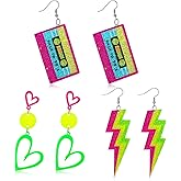 Fingertip WD 3 Pairs 80s 90s Neon Earrings for Women Glow Party Accessories Neon Jewelry for Halloween Costume Outfits