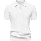 Cotrasen Mens Zipper Polo Shirts Short Sleeve Textured Knit Polo Shirts Regular Fit Casual Stretchy Golf Shirts