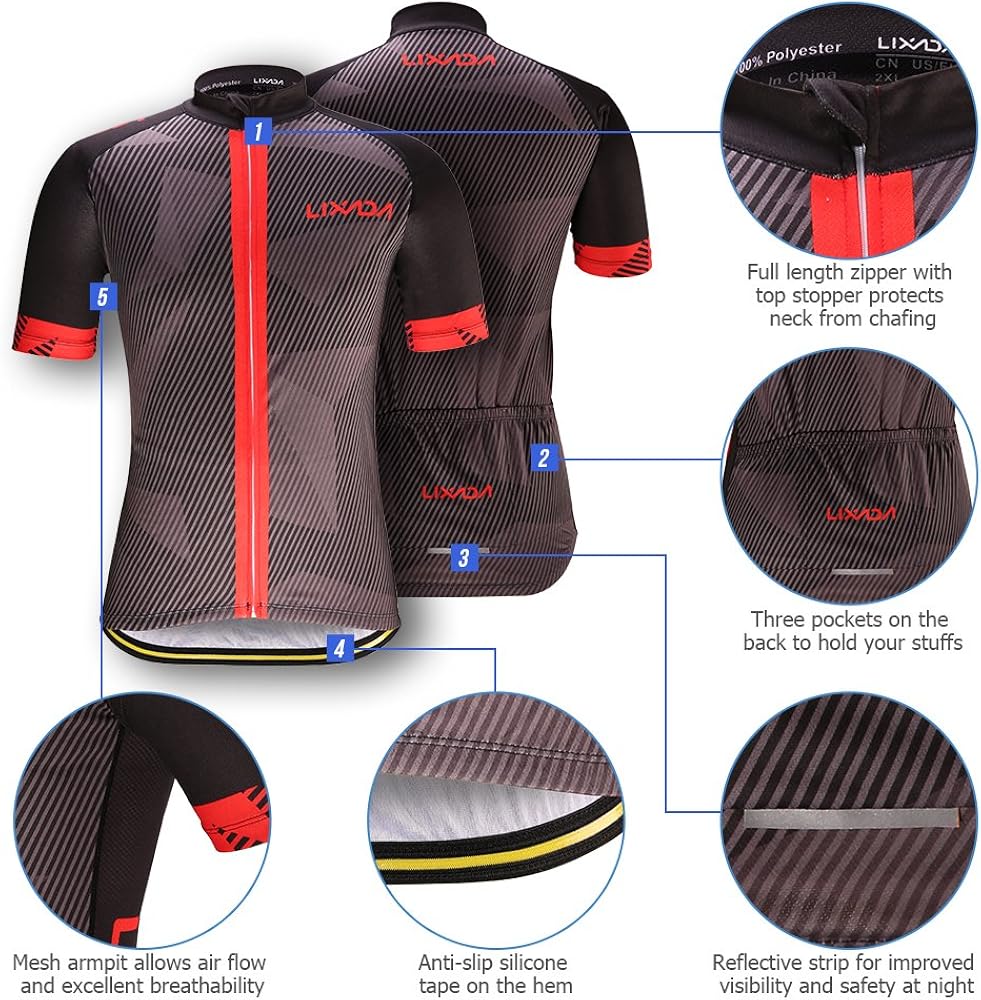Lixada Men's Cycling Jersey Set Bicycle Short Sleeve Set Quick-Dry Breathable Shirt+3D Cushion Shorts Padded Pants/Bib Short : Clothing