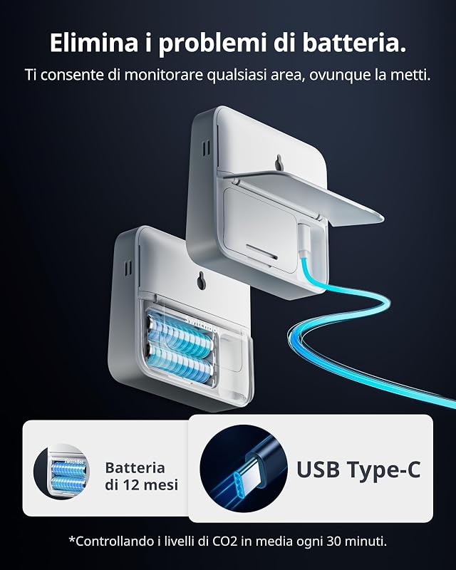 rilevatore di CO2, termometro ambiente interno con sensore CO2, ampio display, tester di qualità dell'aria Bluetooth, igrometro umidità casa
