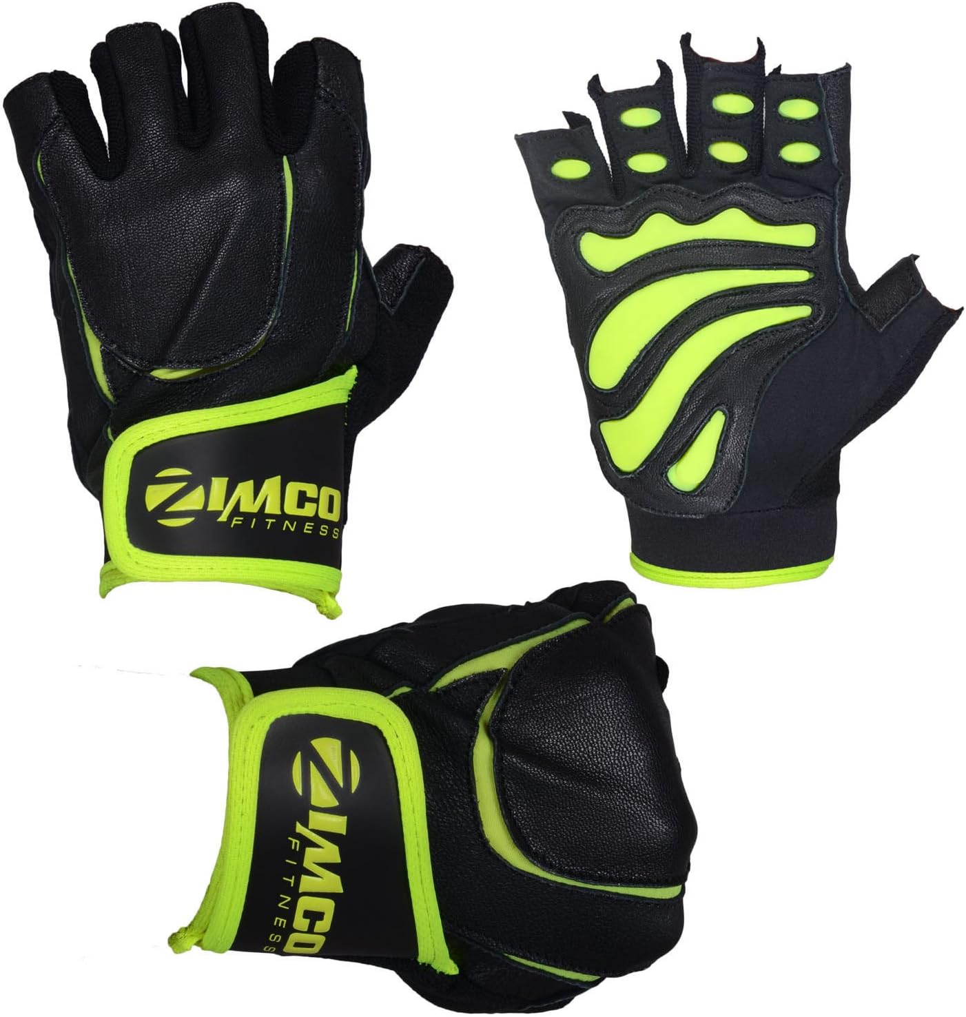 Zimco Pro Weight Lifting Gloves Fitness Mitts Genuine Leather Neon Green Gloves