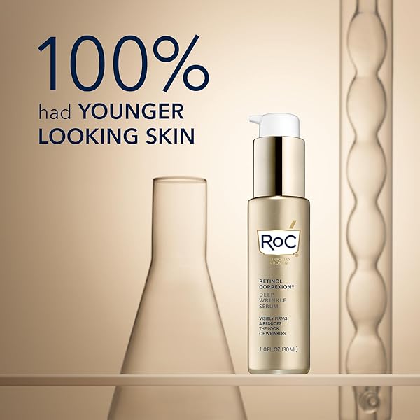 ROC RETINOL CORREXION DEEP WRINKLE RETINOL FACE SERUM WITH ASCORBIC ACID, ANTI-AGING TREATMENT FOR FINE LINES, DARK SPOTS, POST ACNE SCARS, 1 OZ (PACKAGING MAY VARY)