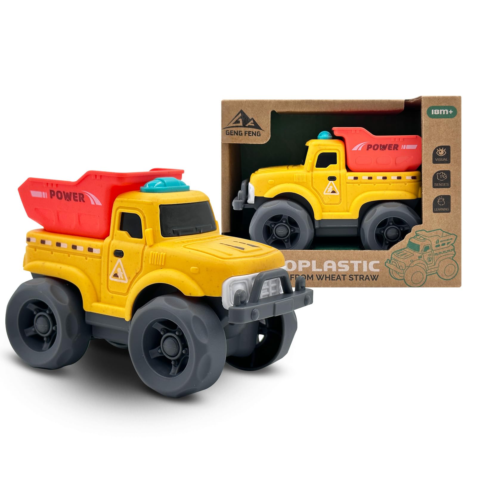 Cicili Toddler Car Toys for Boy Girl 1-3 Year Old, Dump Truck Yellow Power Truck, BPA Free, Phthalates Free, PVC, Recycled Plastic, Toddlers Toy for Fine Motor Skills, for Boys Girls