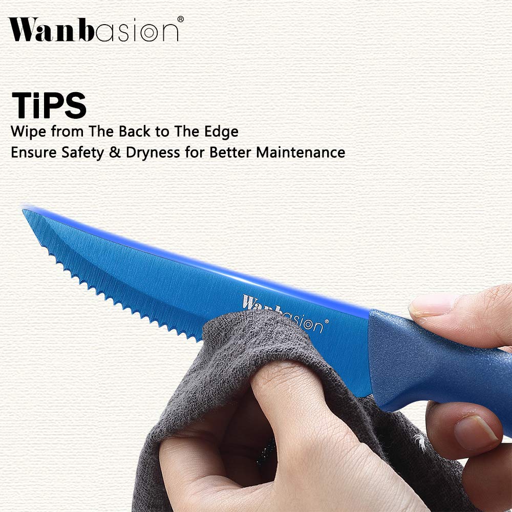 Wanbasion Blue 8Piece Steak Knife Set Dishwasher Safe, Steak Knife Set Stainless Steel, Kitchen